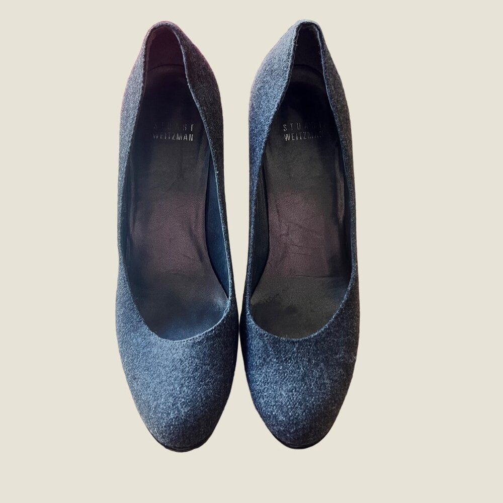Stuart Weitzman Size 7m Gray Wool Platform Block … - image 2